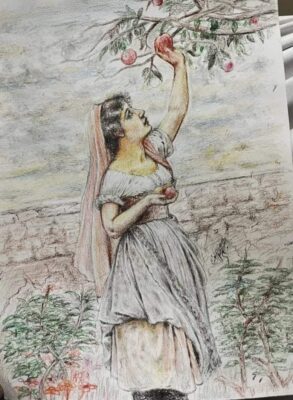 شجرة التفاح .محاكاه للفن العالمي باضافة لمسات وباسلوب يعطي للعمل جماليه خاصه