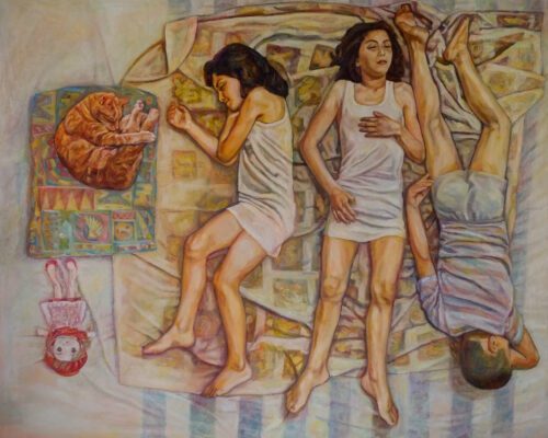 Zelal Guzlan, Sleep Under Watch, 2025 Oil on canvas, 120 × 150 cm