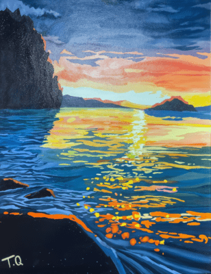 Sunset on the waves of the sea