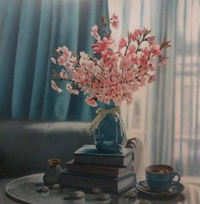 Blue with cherry blossoms