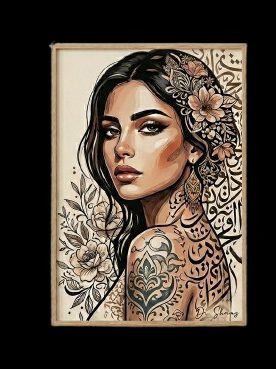 لوحة "جميلة الشرق" - بورتريه مودرن بالخط العربي والزخارف