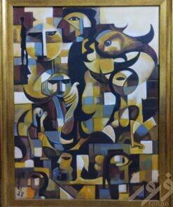 لوحة فنية / تكعيبي رمزي Cubist symbolismبعنوان /ملامح غائبة