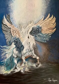 (الأصيل المهاجر) أكريليك ومعجون بارز وورق ذهب على قماش 70*100