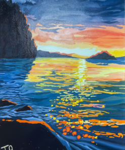 Sunset on the waves of the sea