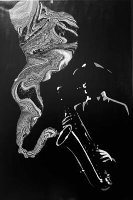 لوحة بألوان الاكرليك رسم وفارد ارت باللون الأسود والابيض