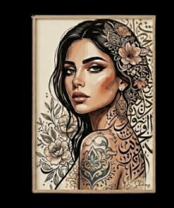 لوحة "جميلة الشرق" - بورتريه مودرن بالخط العربي والزخارف
